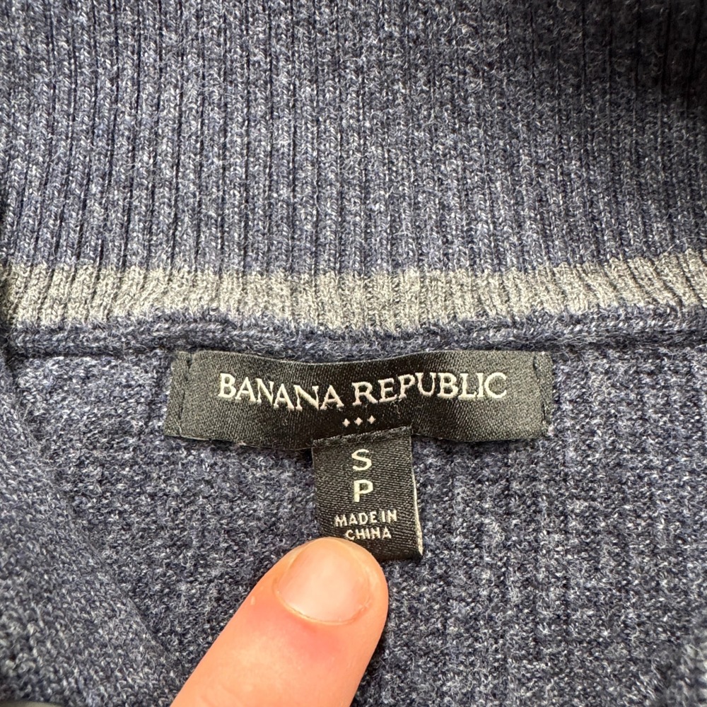Banana Republic Sweater Men's Small Gray Mockneck Henley Quarter Pullover Preppy - Picture 6 of 6